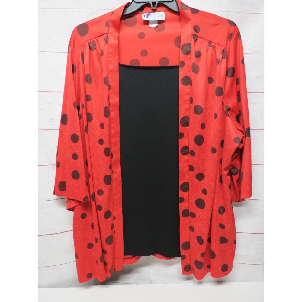 Vintage Top Notch Red Black Polka Dot Layered Blouse Plus Size 26 3x 80s 90s
